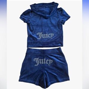 Juicy Couture Navy Velour Hoodie and Shorts